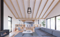 Contemporary extension living room exposed beams